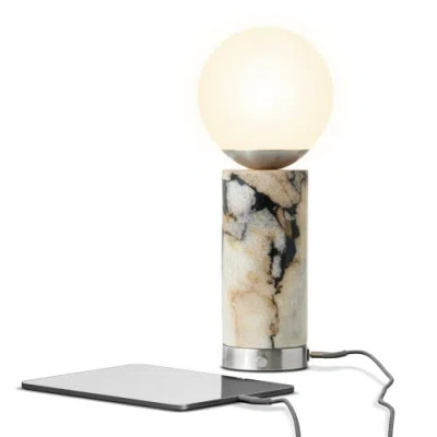 Brightech Aspen 11" Led Marble Table Lamp With Frosted Glass Globe Shade And Charging Usb Port In Multi
