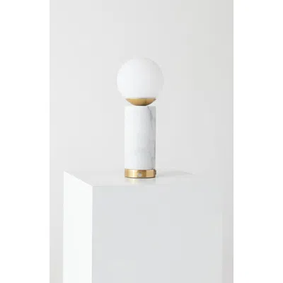 Brightech Aspen 14.5" Frosted Glass Orb And Marble Led Table Lamp With Usb Charging Port And 3-way D In White