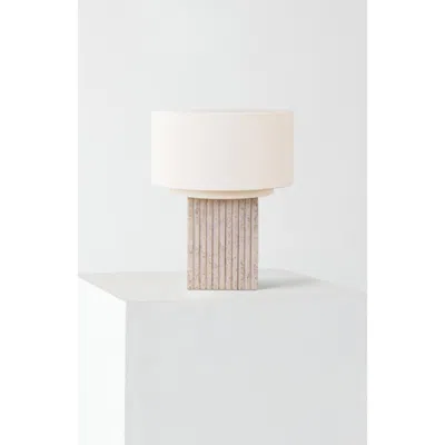 Brightech Atticus 15" Modern Led Natural Limestone Table Lamp With Cotton Fabric Shade In Neutral