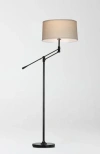 Brightech Ava 61' Led Mid-century Modern Adjustable Floor Lamp With Fabric Drum Shade In Classic Black