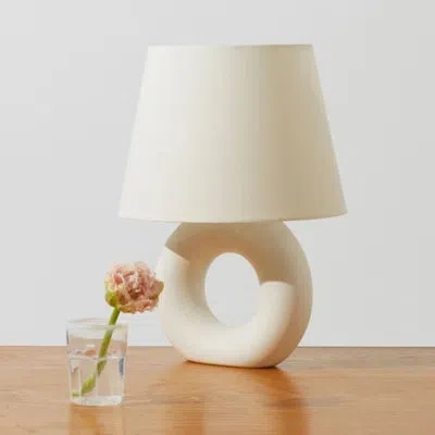 Brightech Chloe 15.5" Modern Led Table Lamp With Circular Ceramic Base And Natural Cotton Shade In Cream