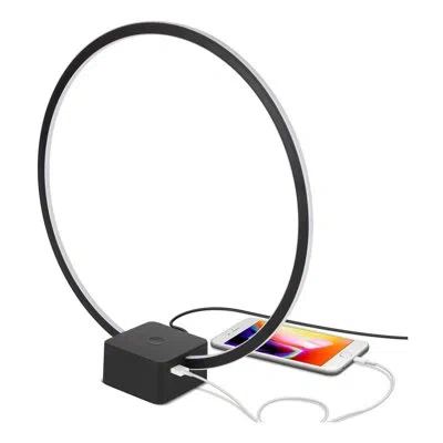 Brightech Circle 15 In. Industrial Integrated Led Table Lamp With Built-in 3-way Dimmer In Black