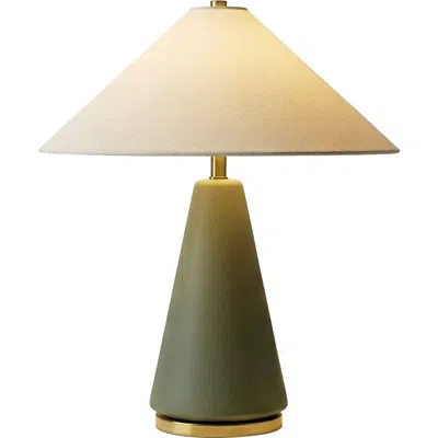 Brightech Dawn 19" Green Matte Led Table Lamp With Ivory Cotton Cone Shade And Brass Base