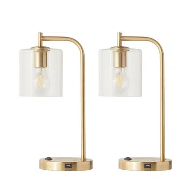 Brightech Elizabeth 16 In. Mid-century Modern Desk Lamp With Usb Port And Wireless Charging Pad - Bundle Set O In Gold