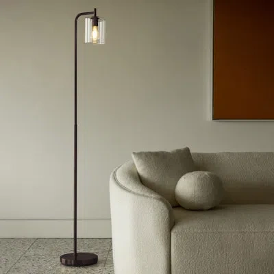 Brightech Elizabeth 66 In. Industrial Led Energy Efficient Floor Lamp With Glass Cylinder Shade In Oil Brushed Bronze