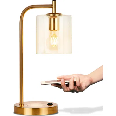 Brightech Elizabeth Usb Table Lamp With Wireless Charging Pad In Gold