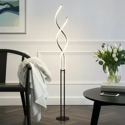 Brightech Embrace Industrial Spiral 2-in-1 Modern Floor Lamp With Adjustable Height - Integrated Energy-saving In Black