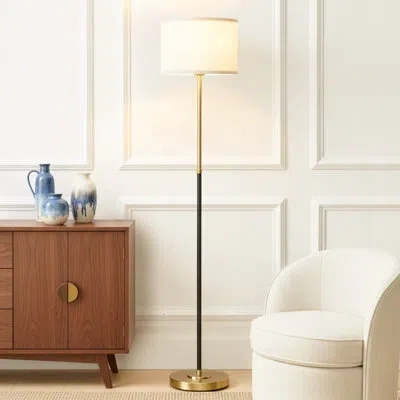 Brightech Emery 60 In. Mid-century Modern Led Energy Efficient Floor Lamp With Fabric Drum Shade In Brass