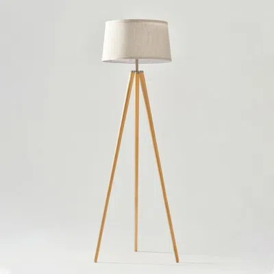 Brightech Emma 61 In. Mid-century Modern Led Energy-efficient Floor Lamp With Fabric Drum Shade And Tripod Woo In Wood