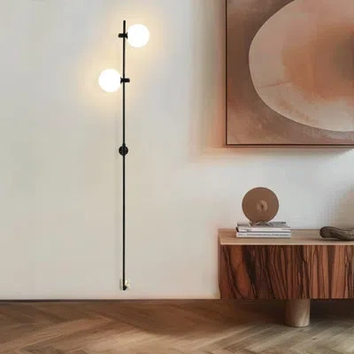 Brightech Equinox 62 In. Industrial Modern Wall Plug-in Sconce Lamp With Adjustable Heads And Frosted Globe Sh In Black