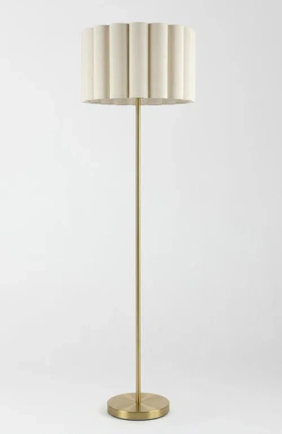 Brightech Estelle 65" Polished Brass Led Floor Lamp With Scalloped Ivory Cotton Drum Shade, Bulb Inc In Gold