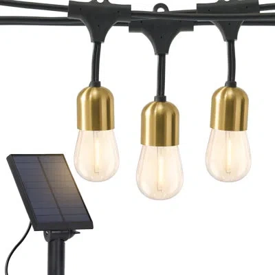 Brightech Glow Series 28 Ft. Outdoor Solar Led String Lights With 12 Warm White G40 Bulbs, Hanging Brass Socke In Black