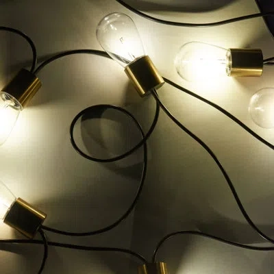 Brightech Glow Series 28 Ft. Solar Outdoor Patio Led String Lights With 12 Warm White S14 Edison Bulbs, Gold B In Black