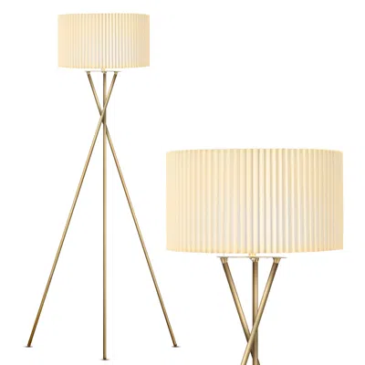 Brightech Jaxon Led Floor Lamp - Pleated Shade In Brass In Gold
