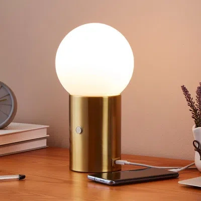 Brightech Kai 11 In. Modern Led Bedside Table Lamp With Globe Shade And Built-in Dimmer In Gold