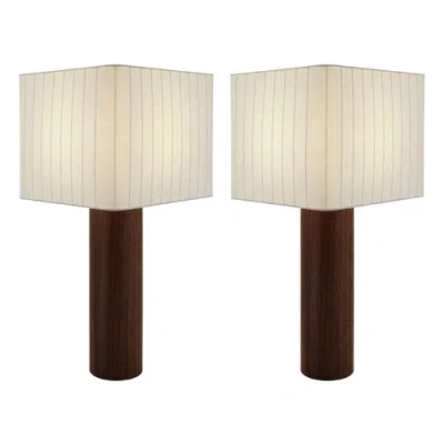 Brightech Koa Walnut Wood Led Table Lamps, Cotton Shades, Set Of 2 In Brown