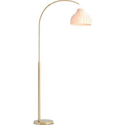Brightech Lark 75" Boho Wicker Led Floor Lamp With Rattan Empire Shade, Bulb Included In Gold