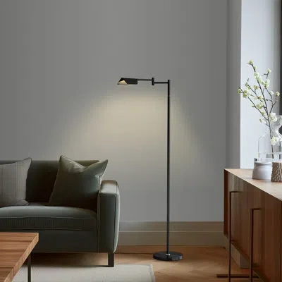 Brightech Leaf 53 In. Industrial Vintage Reading Floor Lamp With Metal Shade And 3-way Dimming Options - Integ In Black