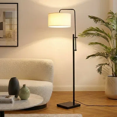 Brightech Leo 72 In. Modern Height-adjustable Led Floor Lamp With Black Marble Base In Matte