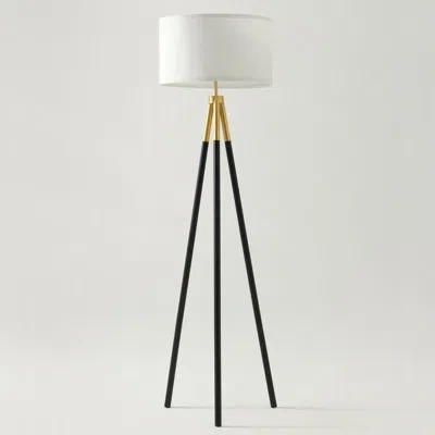 Brightech Levi 61 In. Mid Century Modern Tripod Floor Lamp With Fabric Drum Shade- Led Bulb Included In Black