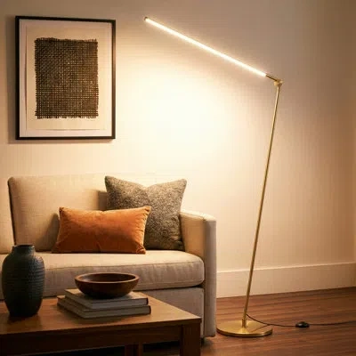 Brightech Libra 54.5" Modern Industrial Led Floor Lamp With Rotating Base And 3-way Dimming In Brass