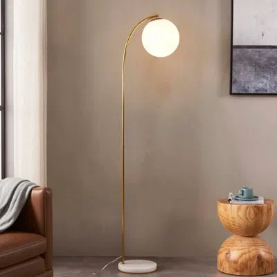 Brightech Luna Drop 70 In. Modern Led Arched Standing Floor Lamp With Frosted Glass Globe Shade In Multi