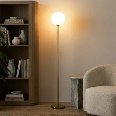 Brightech Luna Industrial Modern Led Floor Lamp With Glass Round Globe Shade In Matte