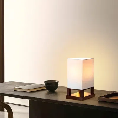 Brightech Maxwell 14 In. Led Bedside Table Lamp With Fabric Square Shade Bundle (set Of 2) In Brown
