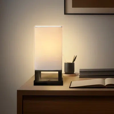 Brightech Maxwell 14 In. Mid-century Modern Led Bedside Table Lamp With Fabric Square Shade In Black