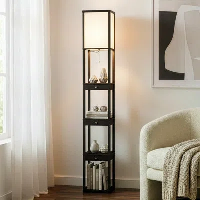 Brightech Maxwell 72 In. Traditional Led Energy Efficient 3-drawer Shelf Floor Lamp In Black