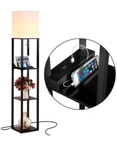 BRIGHTECH BRIGHTECH MAXWELL BLACK LED SHELF FLOOR LAMP WITH USB PORT