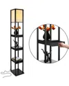 Brightech Maxwell Black Wood Led Shelf Floor Lamp With Drawers In Black