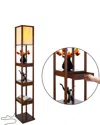 Brightech Maxwell Brown Wood Led Shelf Floor Lamp With Drawers In Brown