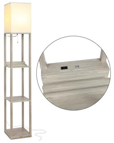 BRIGHTECH BRIGHTECH MAXWELL NATURAL LED SHELF FLOOR LAMP WITH USB PORT