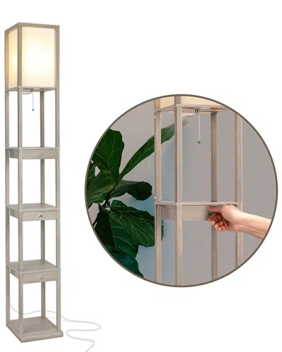 BRIGHTECH BRIGHTECH MAXWELL NATURAL WOOD LED SHELF FLOOR LAMP WITH DRAWERS