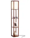 Brightech Maxwell Walnut Led Shelf Floor Lamp In Brown