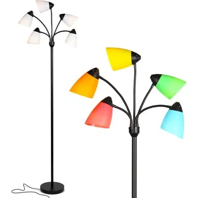 Brightech Medusa 74 In. Modern 5-light Height Adjustable Gooseneck Led Floor Lamp With 5 Cone Shades In Black