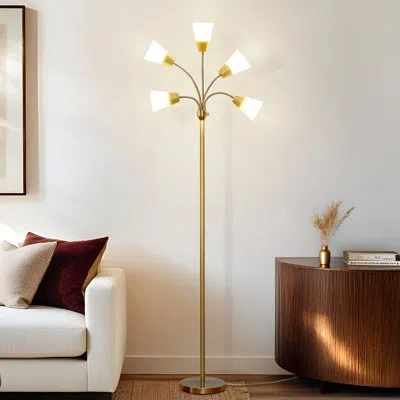 Brightech Medusa Modern 78 In. 5-light Adjustable Gooseneck Led Floor Lamp With 5 Cone Shades In Brass