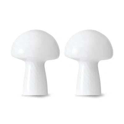 Brightech Mushroom 12.75 In. Vintage Inspired Modern Led Bedside Table Lamp With Frosted Glass Shade - Bundle  In Red