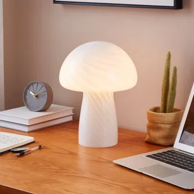 Brightech Mushroom 12.75 In. Vintage Inspired Modern Led Bedside Table Lamp With Frosted Glass Shade - Light B In White