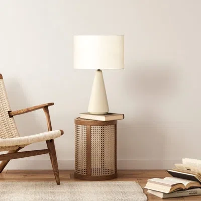 Brightech Nathaniel 20" Cement Led Table Lamp With Cream Cotton Drum Shade