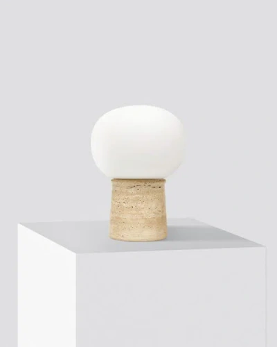 Brightech Neptune 12" Led Table Lamp With Natural Travertine Stone Base In Tan