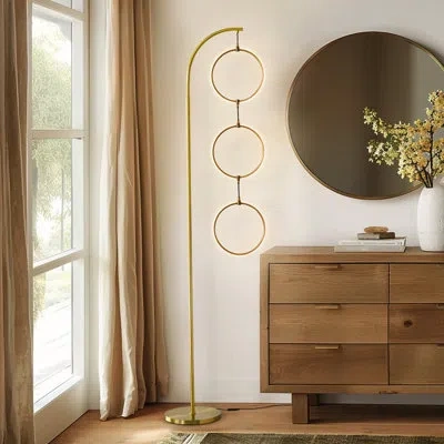 Brightech Nova 74 In. Industrial Arched Standing Modern Floor Lamp With Novelty Hanging Led Halos And Built-in In Brass