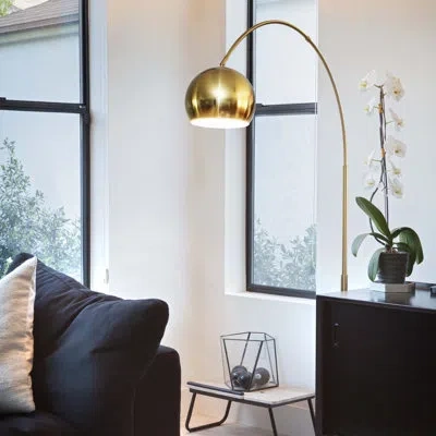 Brightech Olivia 75 In. Modern Industrial Arched Standing Floor Lamp With Metal Bowl Shade And Weighted Marble In White Marble,brass