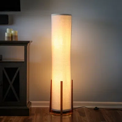 Brightech Parker 48 In. Farmhouse 2-light Led Energy Efficient Floor Lamp With Beige Fabric Cylinder Shade In Brown