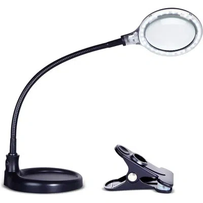 Brightech Pro 23.5 In. Plug-in Adjustable Gooseneck Magnifying Led Desk Lamp With Interchangable Clamp Base In Black