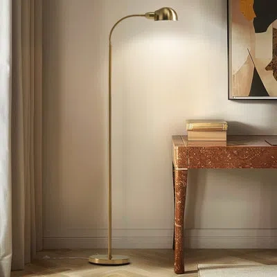 Brightech Regent 68 In. Industrial Modern Led Gold Floor Lamp With Height-adjustable Gooseneck In Brass Finish In Matte;brushed