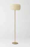Brightech Rowan 66' Led Floor Lamp With Woven Thread Shade In Antique Brass
