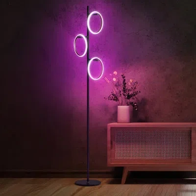 Brightech Saturn 66 In. Industrial 3-light Led Floor Lamp With 3 Replaceable Led Rings In Black