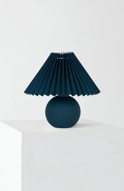 Brightech Serena 10" Ceramic Led Table Lamp With Retro Globe Base And Fabric Pleated Shade In Blue